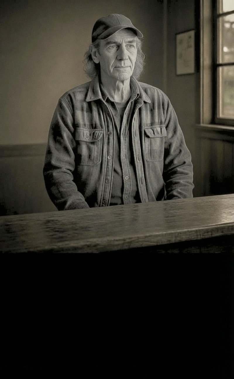 Father Luke seated at a wooden table in a quiet room.